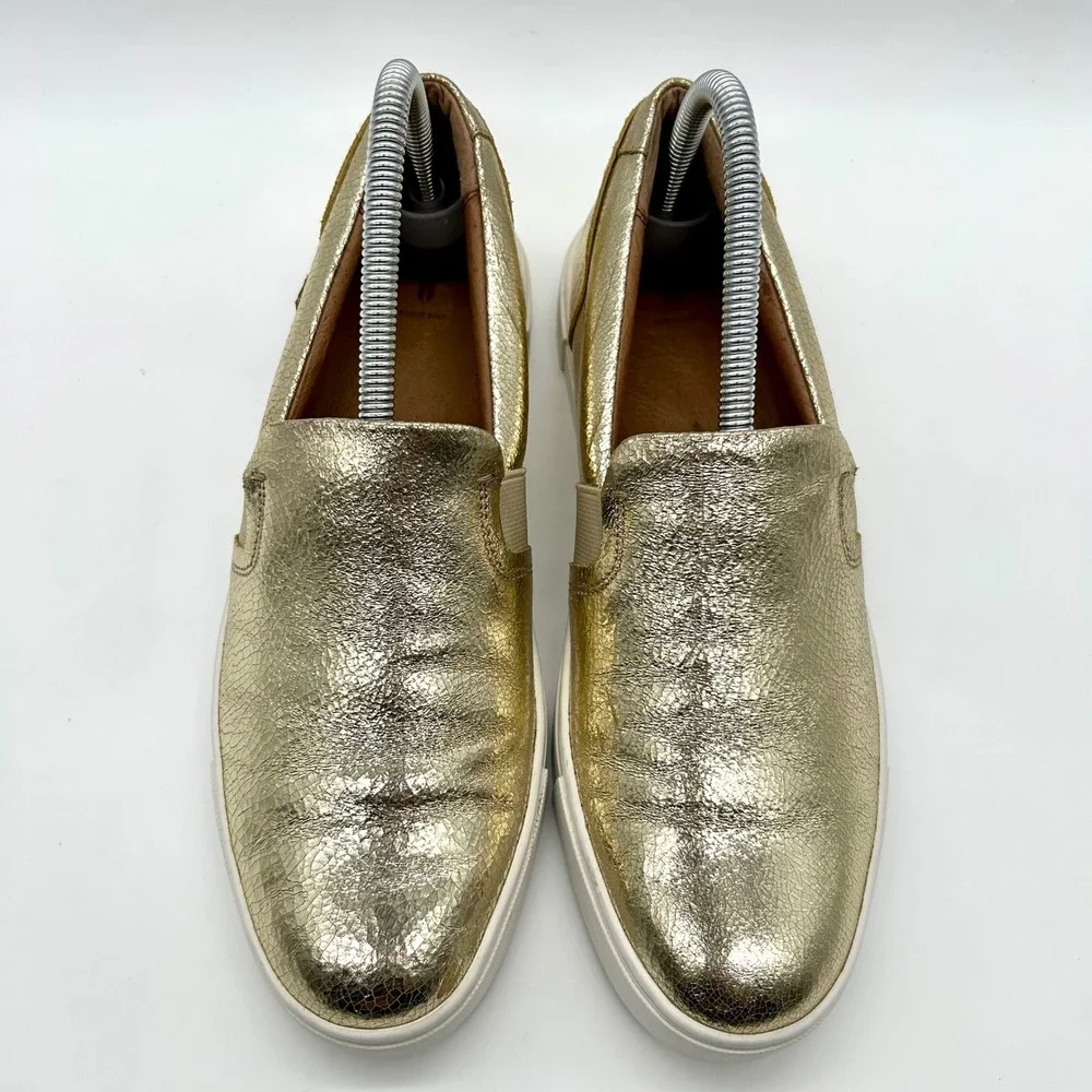 Frye Ivy Slip On Sneakers‎ Men's 8 Gold Leather Casual Walking Shoes